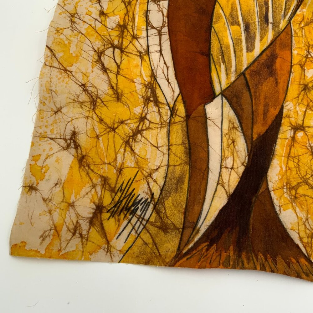 Handmade Signed Vintage Long-Eared Owl Batik Fabric - Picture 2 of 4